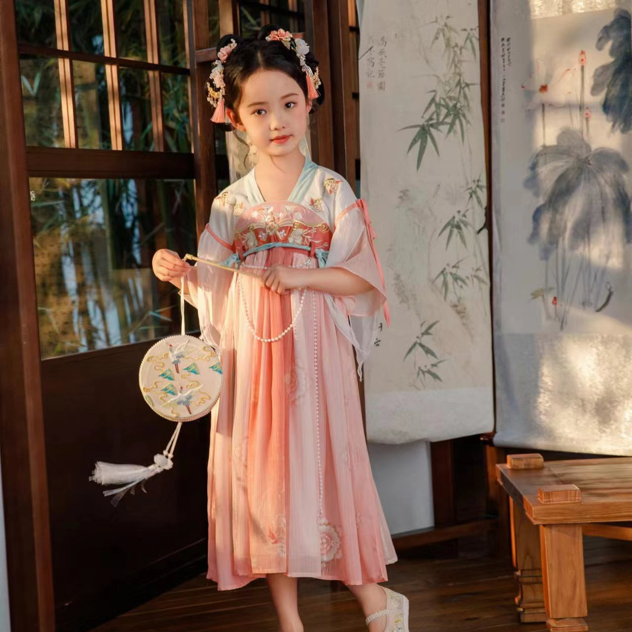 夏款女童刺绣珍珠汉服大童精致汉服儒裙夏儿童古风精品汉服童儒裙