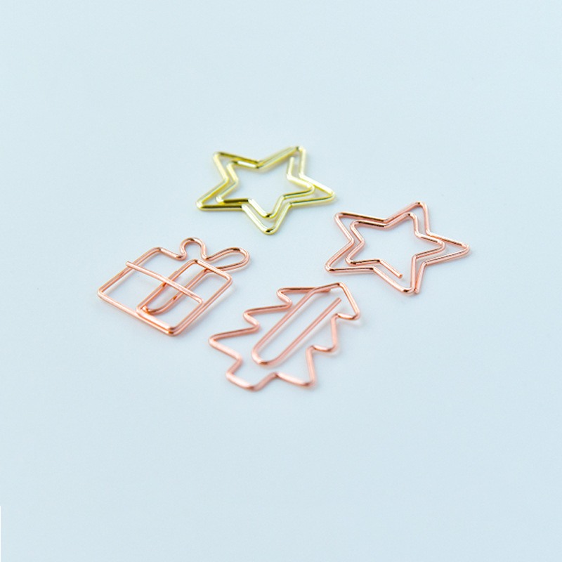电镀金属创意五角星回形针 跨境热销圣诞类玫瑰金造型曲别针 批发