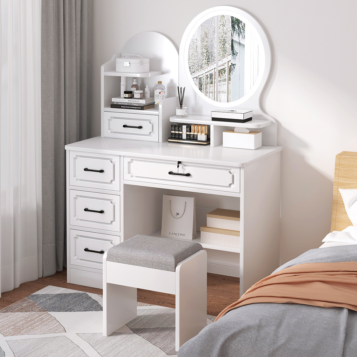 梳妆台卧室小型小户型网红ins风化妆桌现代简约收纳柜一体化妆台