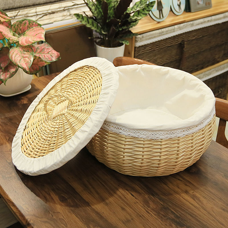 藤编筐带盖保温馒头筐 柳条收纳筐编织面包篮 家用厨房水果鸡蛋篮