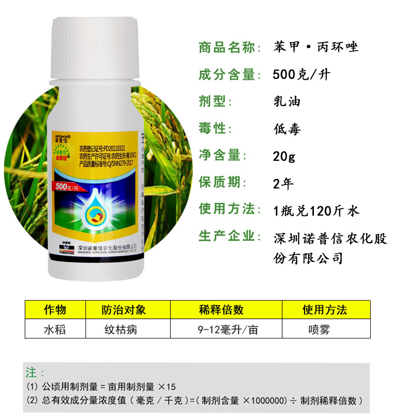 诺普信金极冠 苯醚甲环唑丙环唑水稻纹枯轮纹白粉病农药杀菌剂20g
