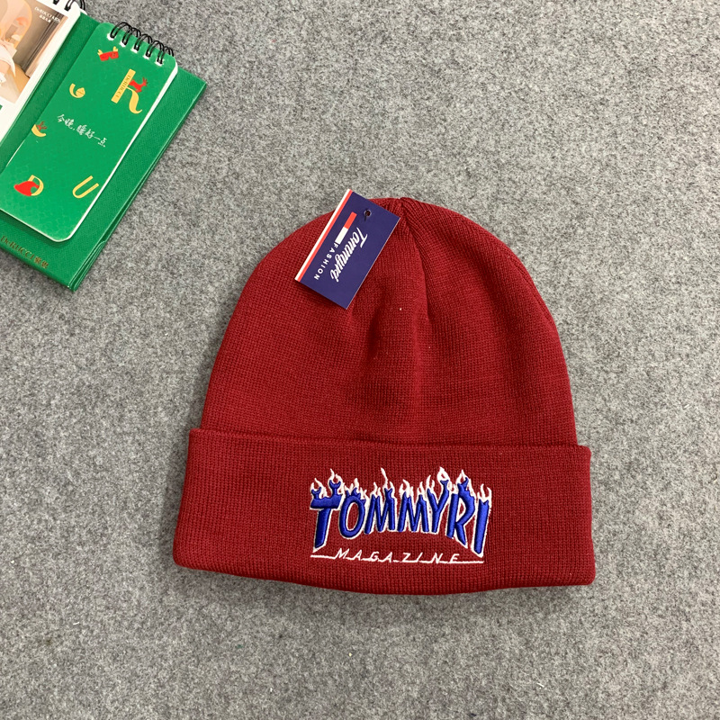 Autumn and Winter New Tommyri Embroidered Knitted Hat Double-Layer Warm Casual Pullover Hat Fashion National Fashion Cold Hat for Men