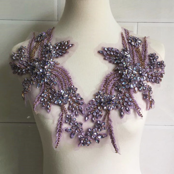 水晶紫色玻璃钻重工钉珠对称大花diy毛衣大衣礼服装饰手缝珠花