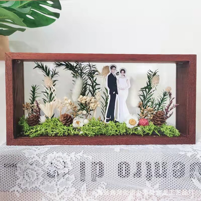Square Three-Dimensional Dried Flower Frame Hollow Photo Frame and Picture Frame Wholesale Photos on the Table Ornaments Solid Wood Photo Frame DIY Frame Wall Hanging