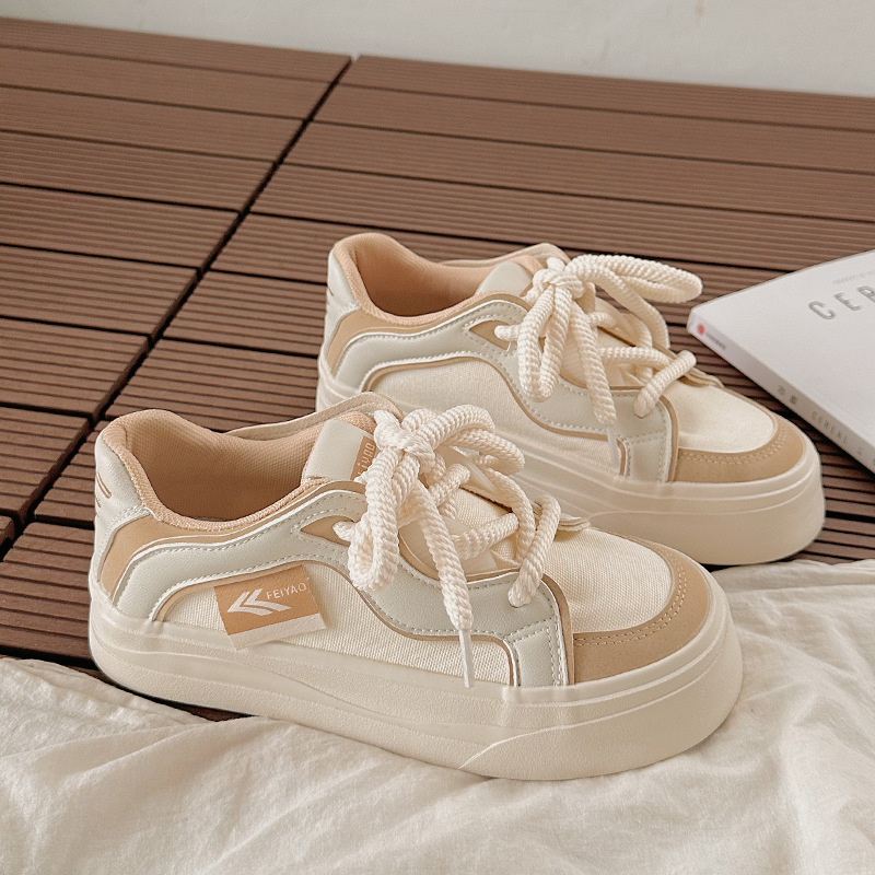 帆布鞋女2024新款秋季复古港风chic鞋子女ins潮百搭小众厚底板鞋