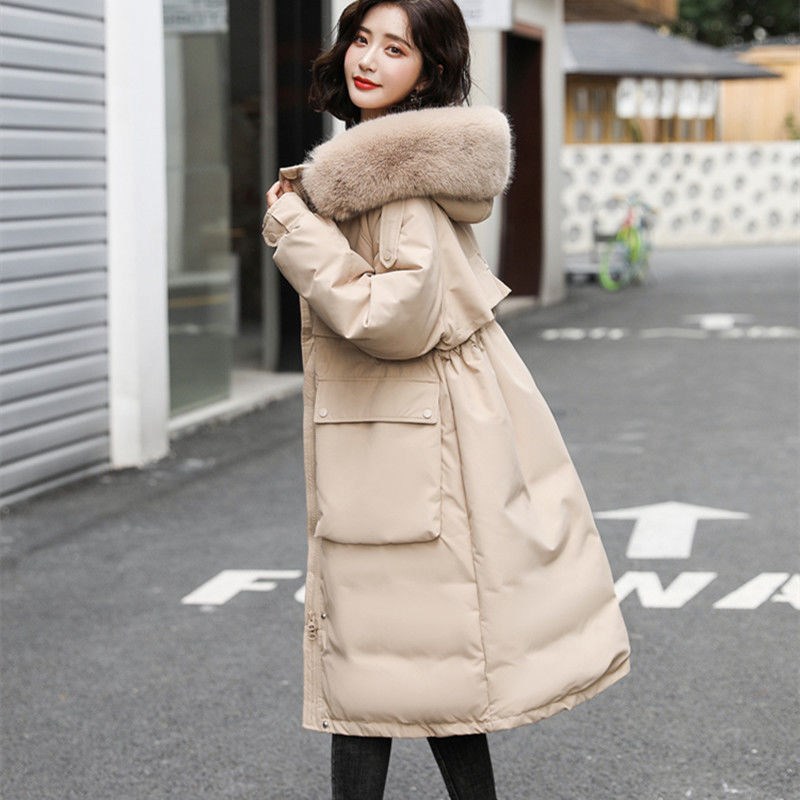 新款环保毛冬季白鸭绒保暖加厚中长款派克羽绒服大毛领过膝-阿里巴巴