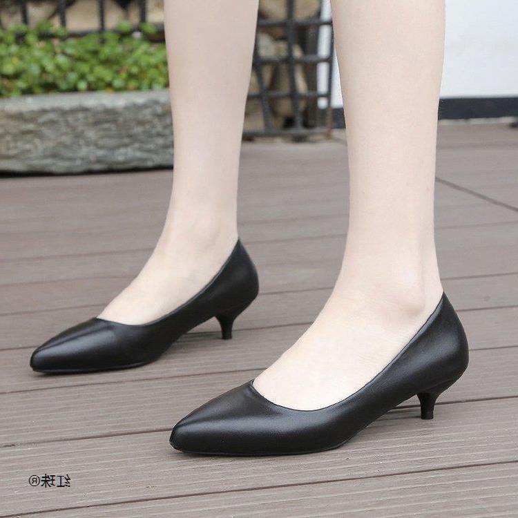 43大码黑哑光正装高跟鞋细跟软皮小跟单鞋女3-7cm中跟职业工作鞋