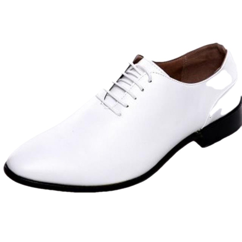 白皮鞋韩版男款结婚影楼婚纱摄影拍照正装白色英伦尖头男皮鞋子