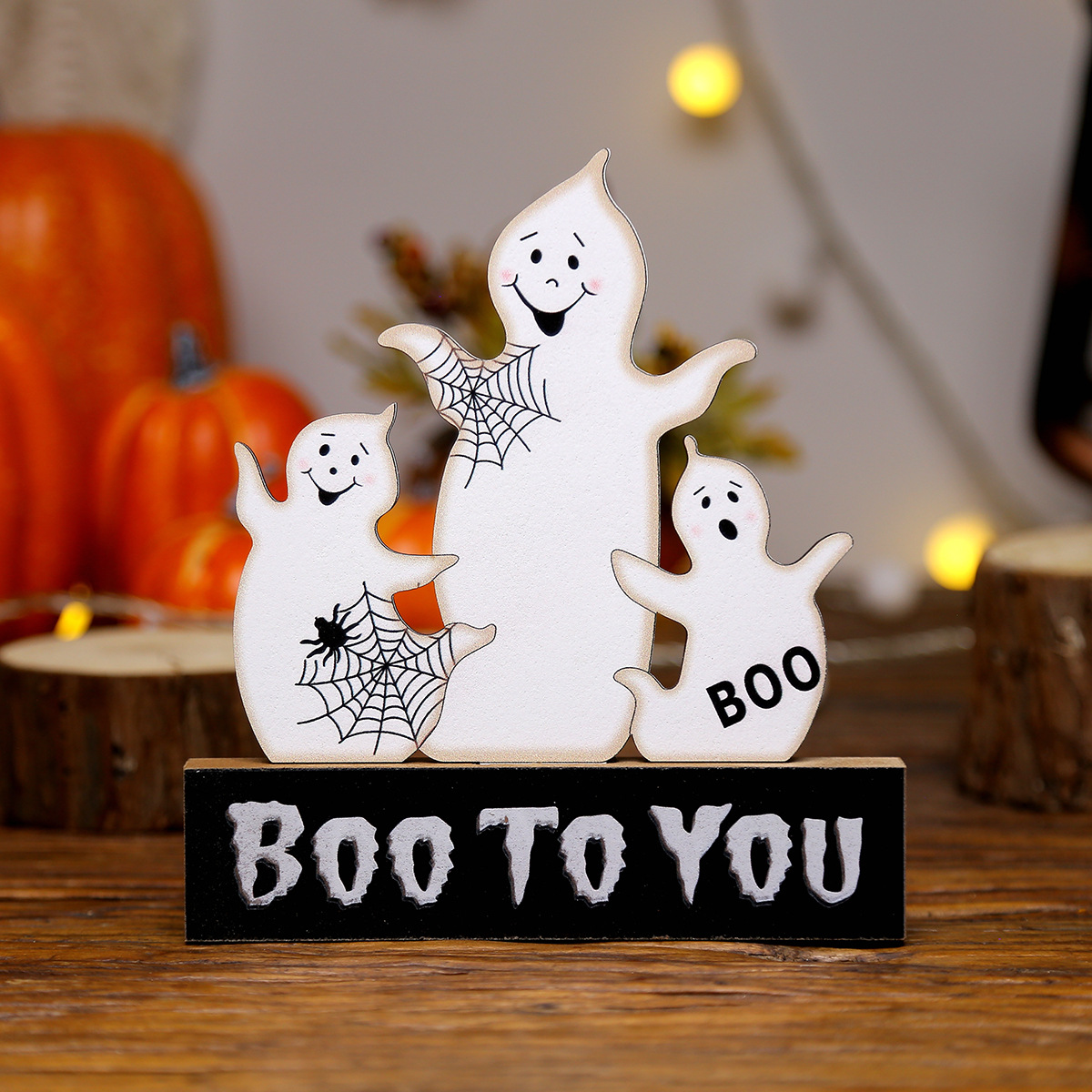 Halloween Scene Setting Props Pumpkin Ghost Wooden Ornament Ghost Festival Party Desktop Dress up Ornament Cross-Border