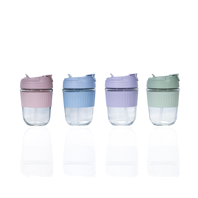 500ml Clear Glass Cup Summer Good-looking Household Cup with Straw Convenient Coffee Cup Double Drinking Glass