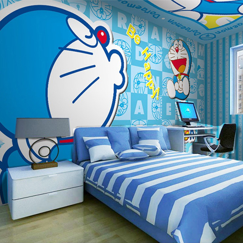 卡通儿童房壁纸哆啦a梦主题墙纸叮当猫动漫男孩女孩卧室背景墙布