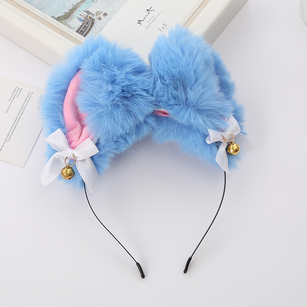 Factory Wholesale Internet Hot Cartoon Plush Cat Ear Headband Bow Bell Accessories Cat Ear Headband