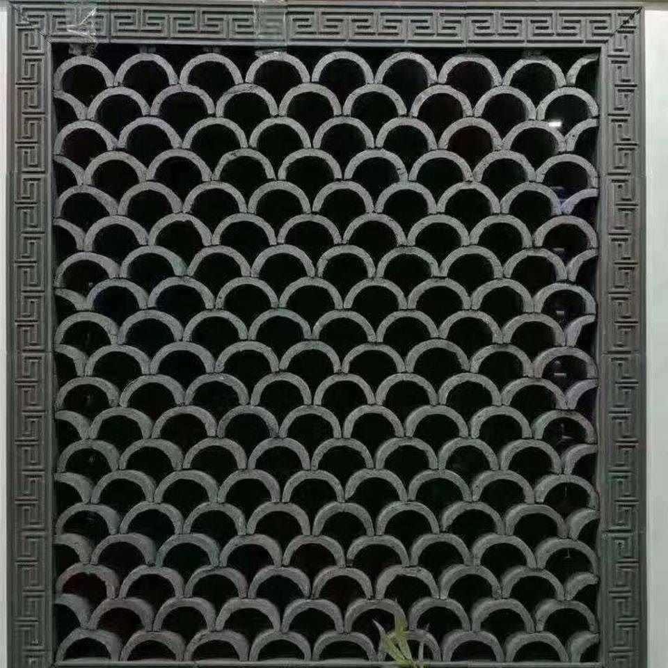 中式公园青瓦背景墙铺地花窗切割青瓦庭院装饰景区密室逃脱砖瓦加