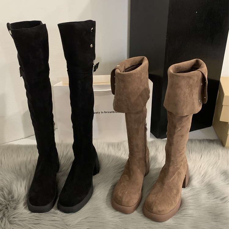 高跟瘦瘦过膝长靴女鞋2023新款秋冬季加绒高筒骑士靴长筒雪地靴子