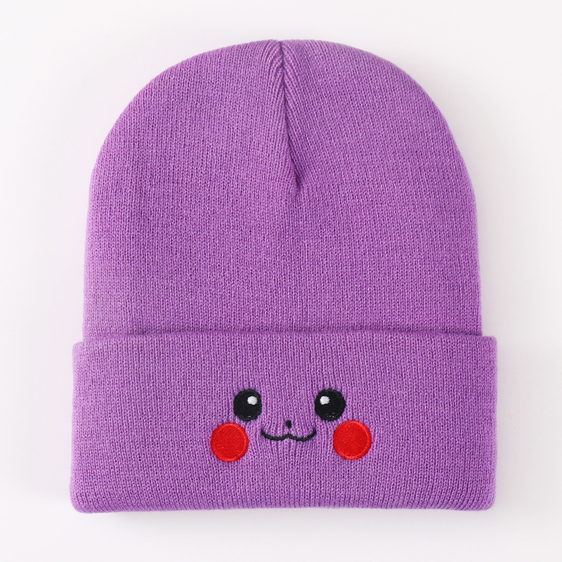 Male and Female Students Autumn and Winter Hat Anime, Cartoon, Cute Smiling Face Knitted Hat Outdoor Pullover Warm Hat Hip Hop Woolen Cap