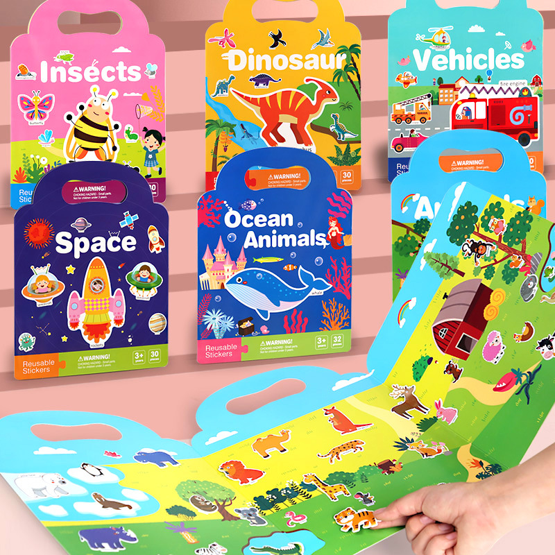 Stickers Book Wholesale 2-5 Years Old 3 Baby Jelly Stickers Repeated Animal Dinosaur Cartoon Children's Educational Cross-Border Toys