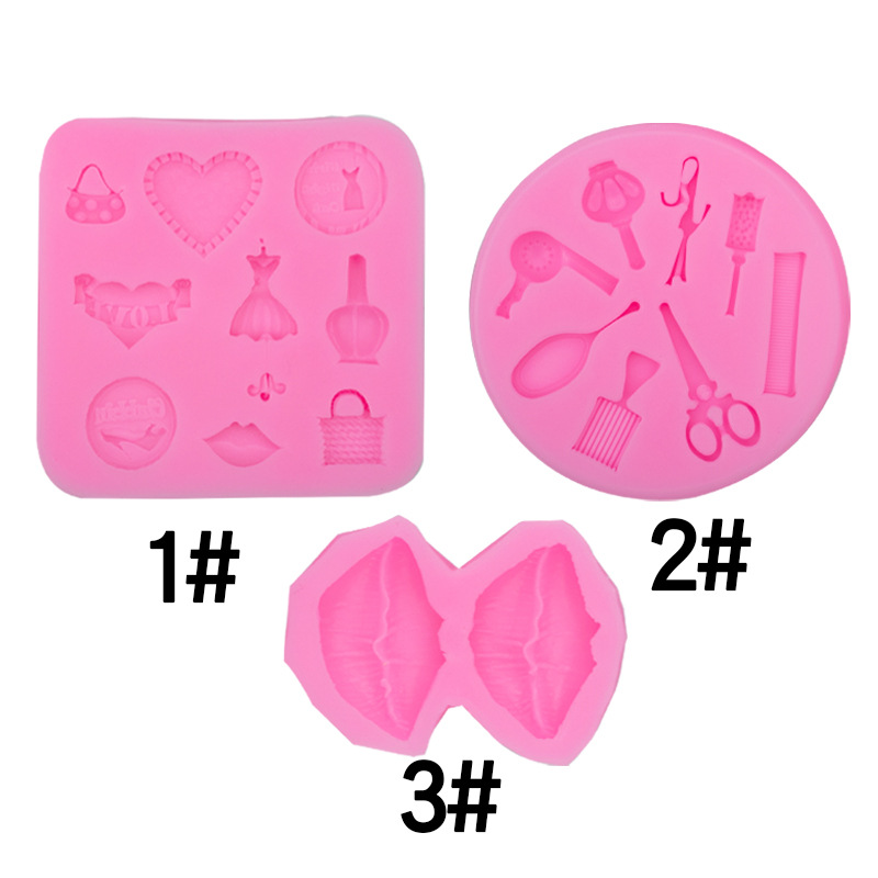 Scissors Comb Hair Dryer Hair Dressing Tool Fondant Baking Silicone Mold Perfume Bottle Bag Love Sexy Lips