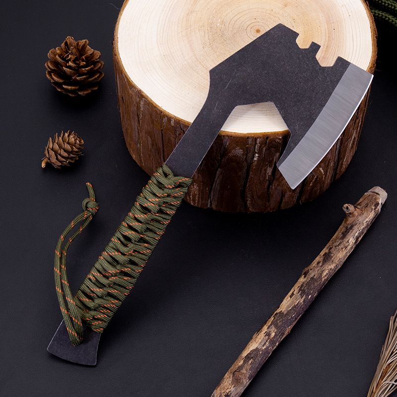 不锈钢户外野营登山斧头 砍树劈柴斧大砍刀工兵斧头绑带手斧