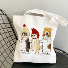卡通猫Cat印花帆布包单肩背包学生休闲女式手提购物袋