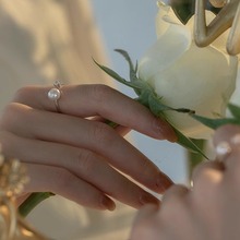 爆款925银四爪高品质天然强光淡水6A珍珠开口可调节时尚戒指女