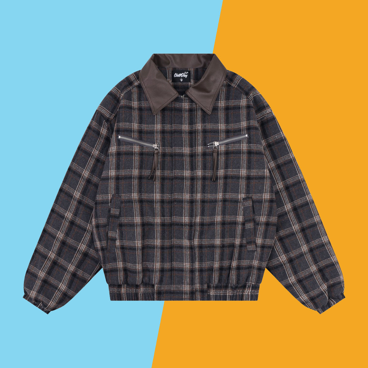 复古翻领夹克格子夹棉加厚美拉德秋冬男女同款外套潮cargo jacket-阿