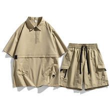 运动休闲T恤运动风格两件套工装夏季短袖男士休闲短裤时尚帅气