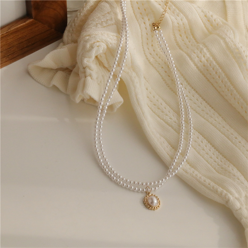 South Korea Retro French Double-Layer Pearl Necklace Women Ins Cold Style Clavicle Chain Simple Niche Design Necklace