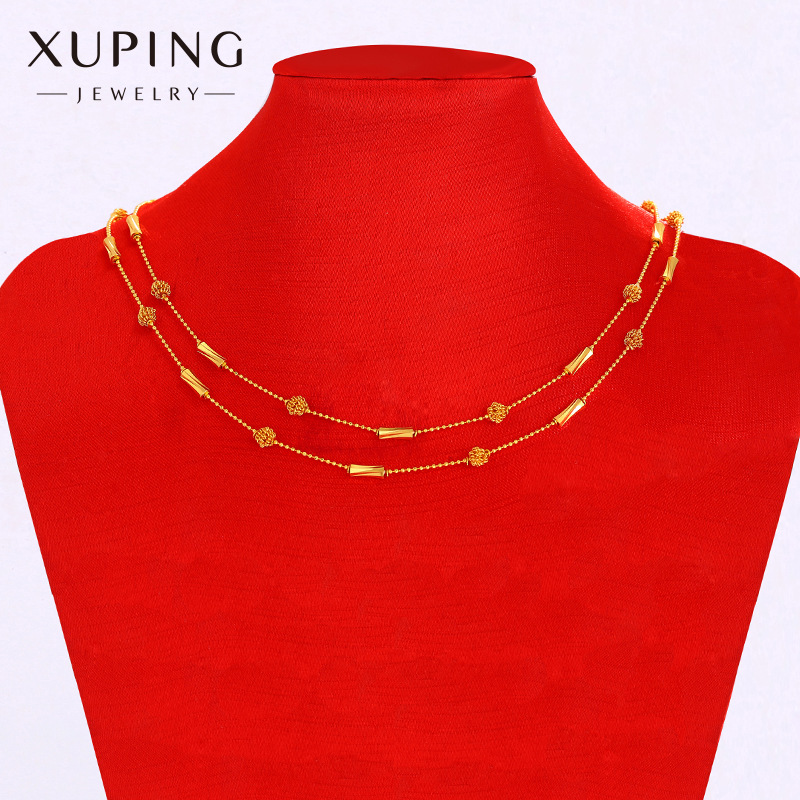 Xuping Jewelry Ball Bead Chain Bamboo Ball Double-Layer Clavicle Chain European and American Fashion Minimalist Graceful Personality Necklace for Women