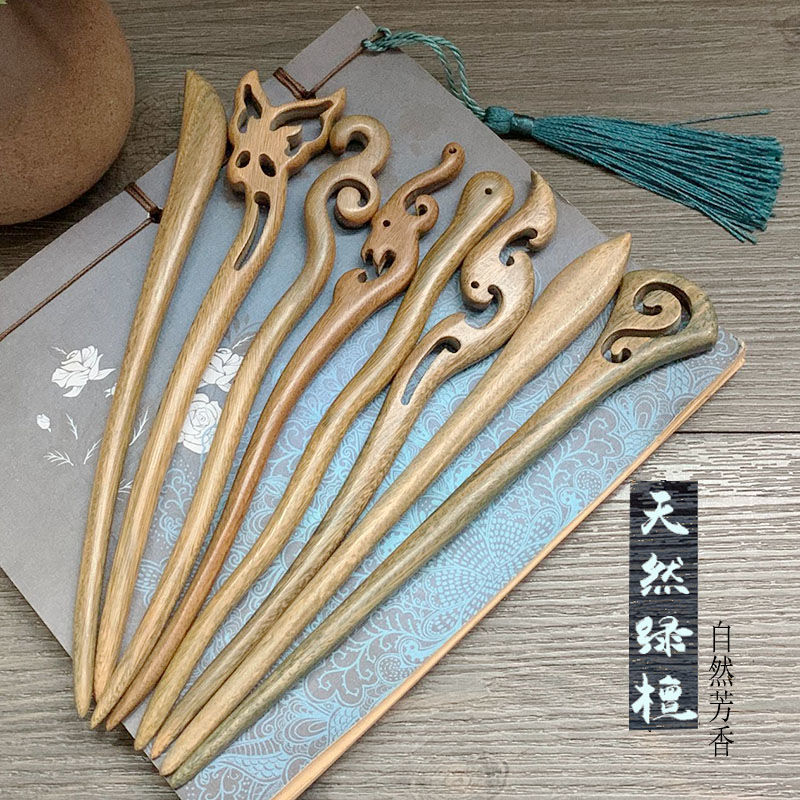 木簪民族风古典绿檀木质簪子发钗古装汉服简约现代古风盘头发饰品