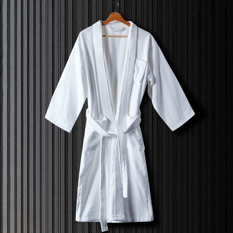 Bathrobe Night-Robe High-End Five-Star Hotel Bathrobe Hotel Pure Cotton Cut Velvet Towel Material Cotton White Bathrobe Pajamas