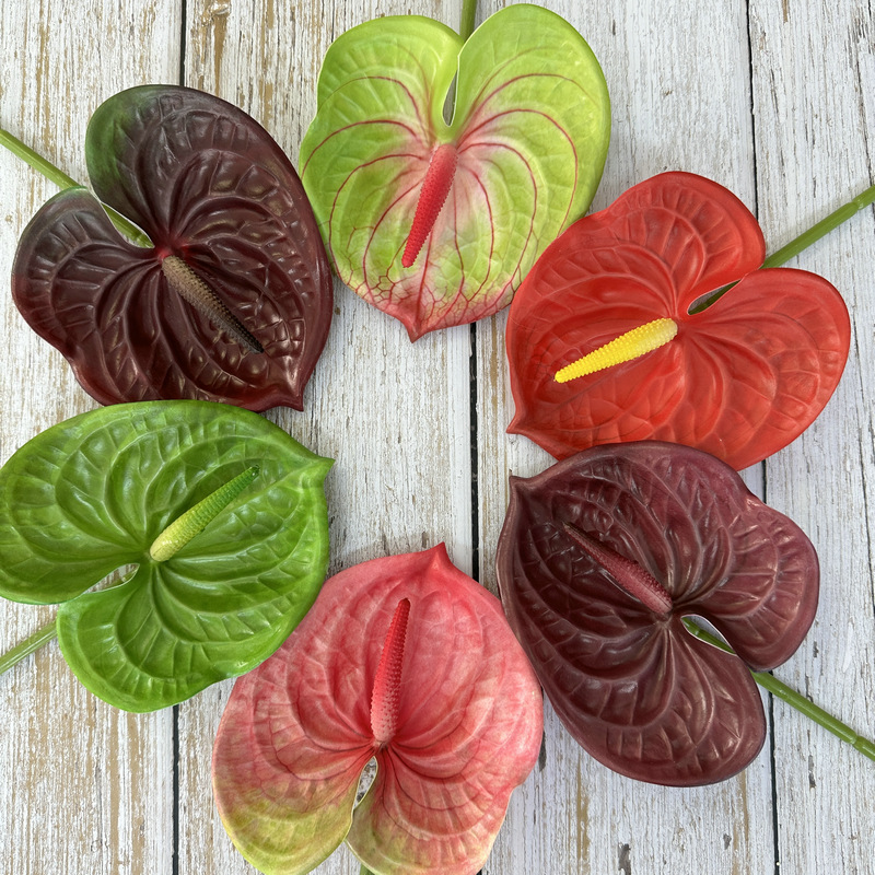 Meichun Small Anthurium Andraeanum Lind Artificial Green Plant Home Single Small Anthurium Andraeanum Lind Flower Arrangement Accessories Soft Glue Artificial Flower