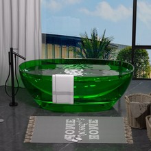 z佳透明树脂人造石浴缸椭圆家用一体独立双人薄边浴盆小户型酒店
