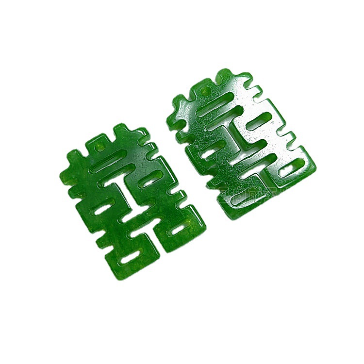 绿色马来玉喜字散件批发 diy耳坠双喜项链手链玉配饰配件厂家批发