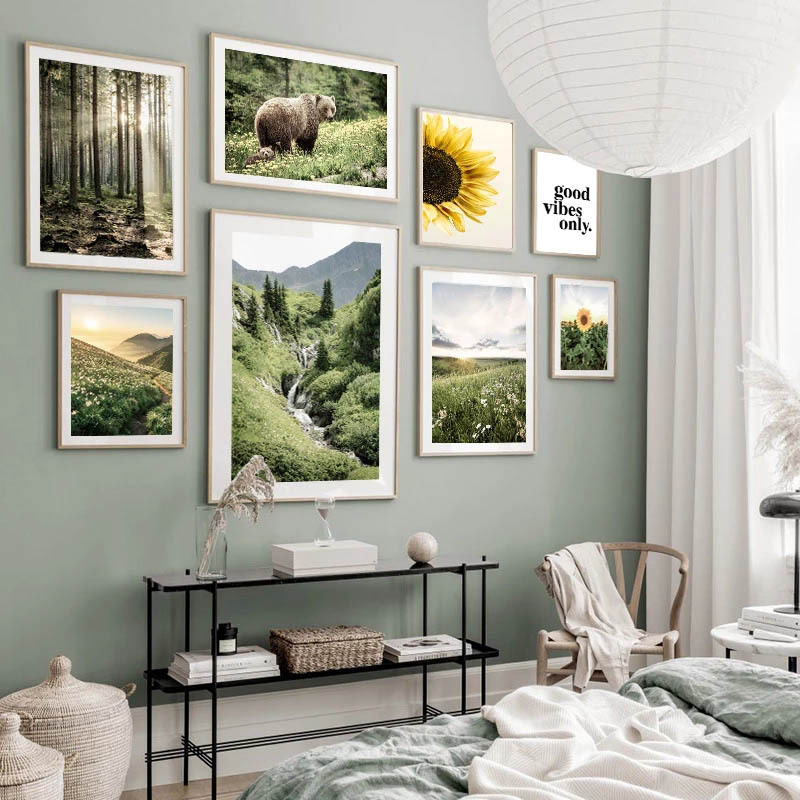 北欧简约风景画自然风景画森林向日葵装饰画客厅背景墙无框壁画