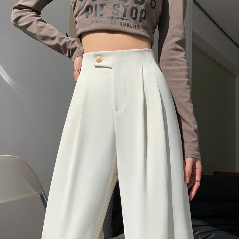 2023 New Women's White Suit Pants High Waist Drooping Straight-Leg Pants Straight Wide-Leg Pants Slimming Versatile Mop Trousers