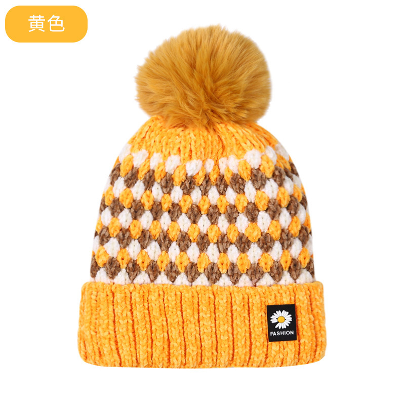 Woolen Cap Women's Korean-Style Ins Autumn and Winter Fleece-Lined Warm Fur Ball Hat Versatile Fashion Parent-Child Knitted Hat