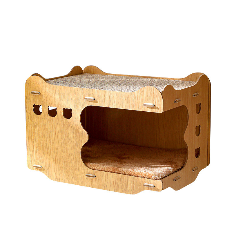 Wooden Cat House Corrugated Paper Cat Scratch Board Detachable Wear-Resistant Non-Chip Vertical Double-Layer Overlay Cat Nest Can Set Specifications