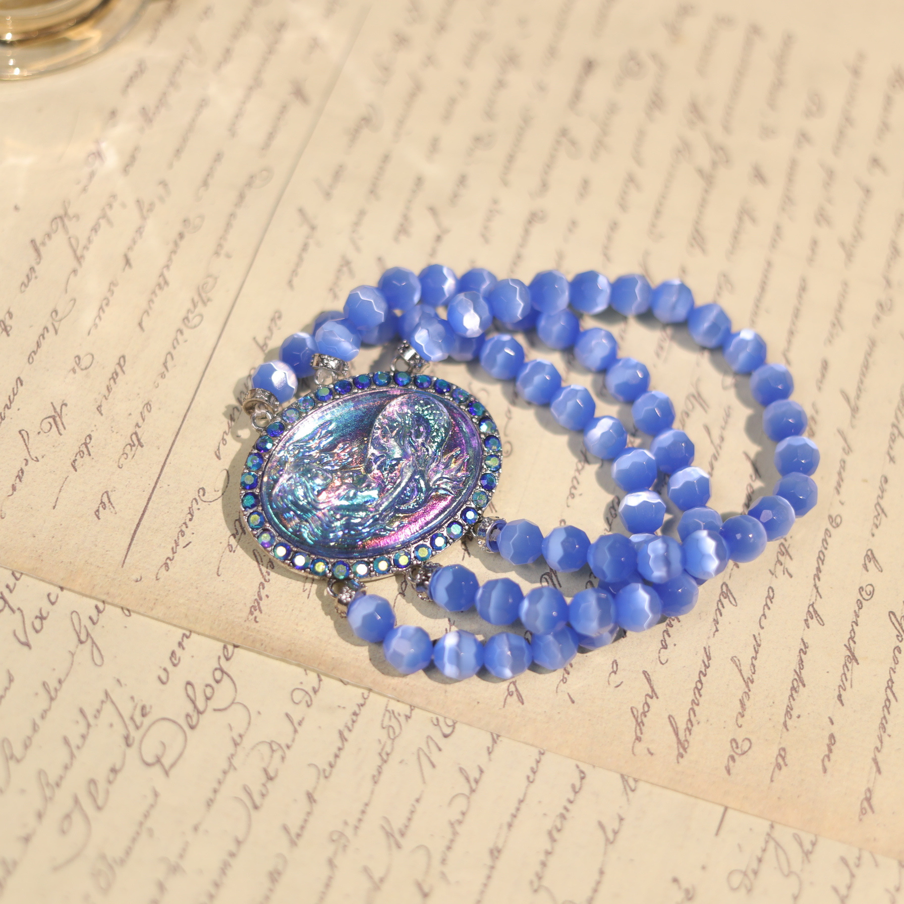 中古vintage时尚kf人鱼姬猫眼石手链复古欧美外贸-阿里巴巴