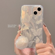 纯白蝴蝶苹果14ProMax手机壳iPhone15女款13网红12软套11镭射XR新