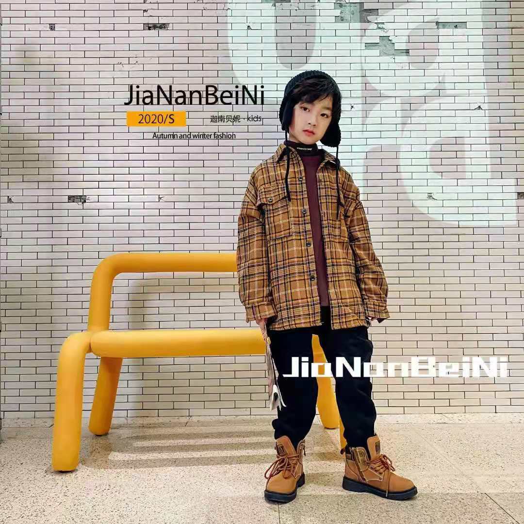 12211迦南贝妮冬新款男童女童格子加绒衬衫打底衫中童童装韩版