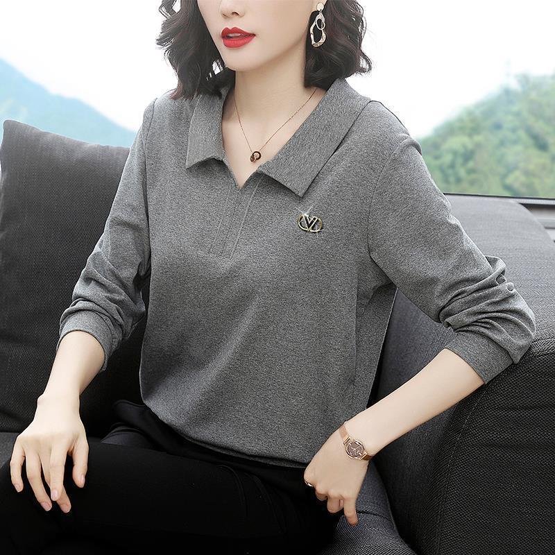 Aodale Combed 95% Cotton Spring and Autumn New Hoodie Women's Loose Korean Style All-Match Polo Collar Cotton Long Sleeve