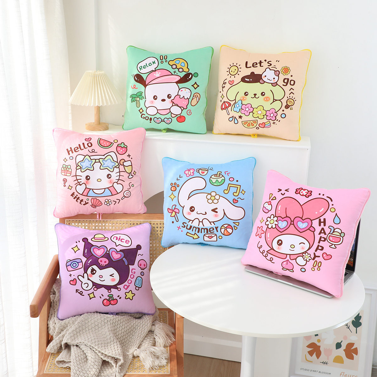 卡通库洛米美乐蒂抱枕被子二合一办公室拉链折叠午睡靠枕空调被女