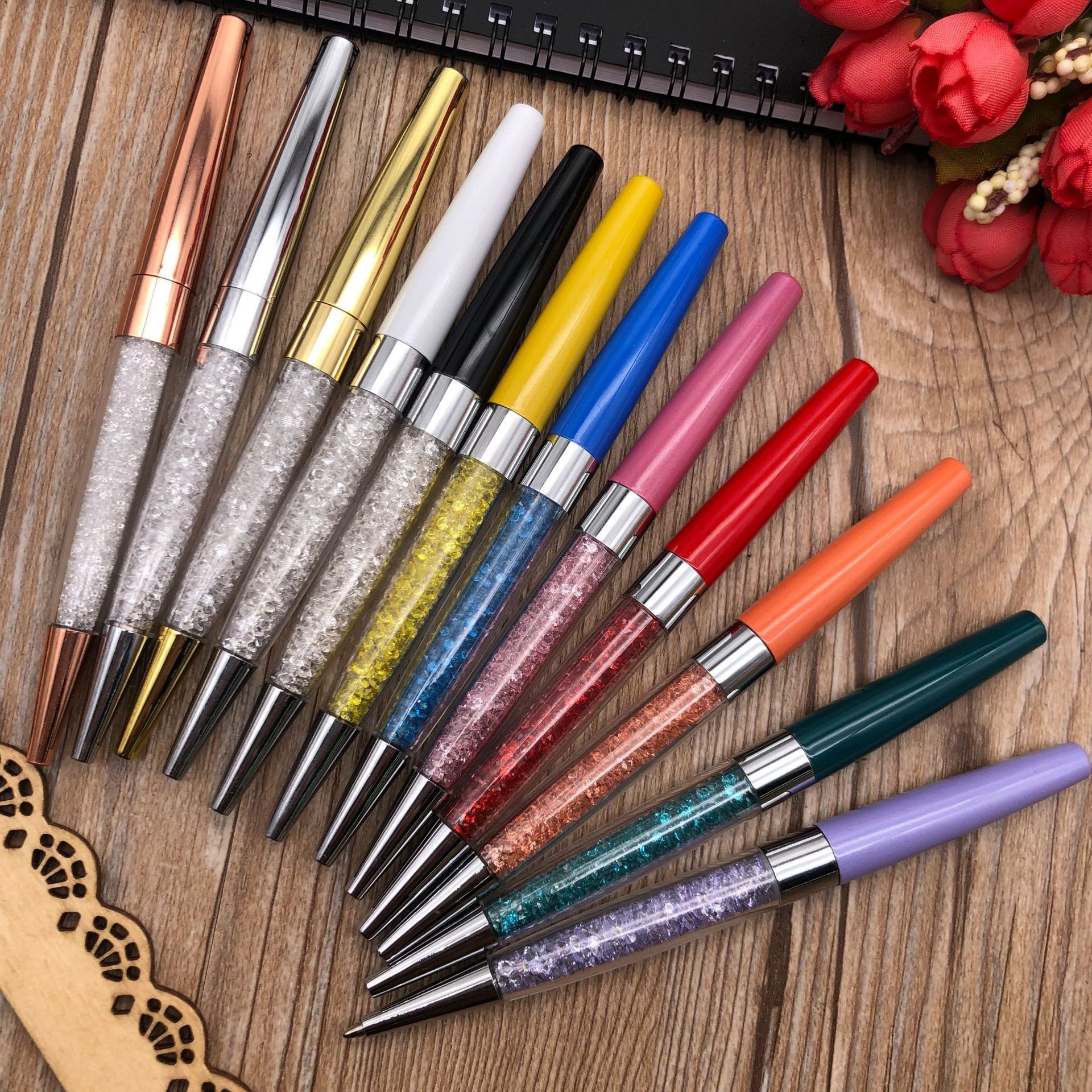 彩色水晶笔平头金属圆珠笔中性笔现货封顶杆礼品笔pen