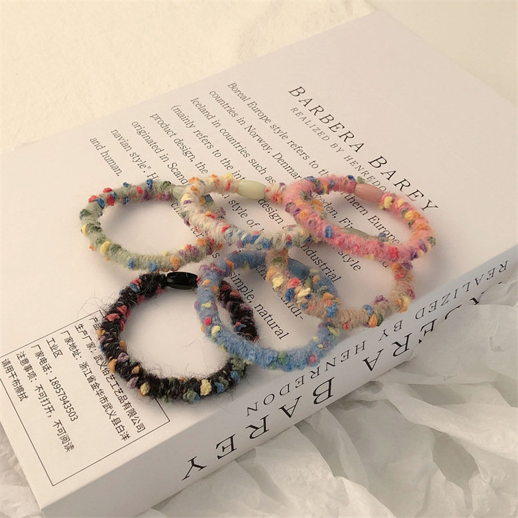 Classic Style Colorful Dotted Hair Rope Girly Temperamental Plush High Elastic Hair Band Rubber Band All-Match Hair Ties Hair Accessories