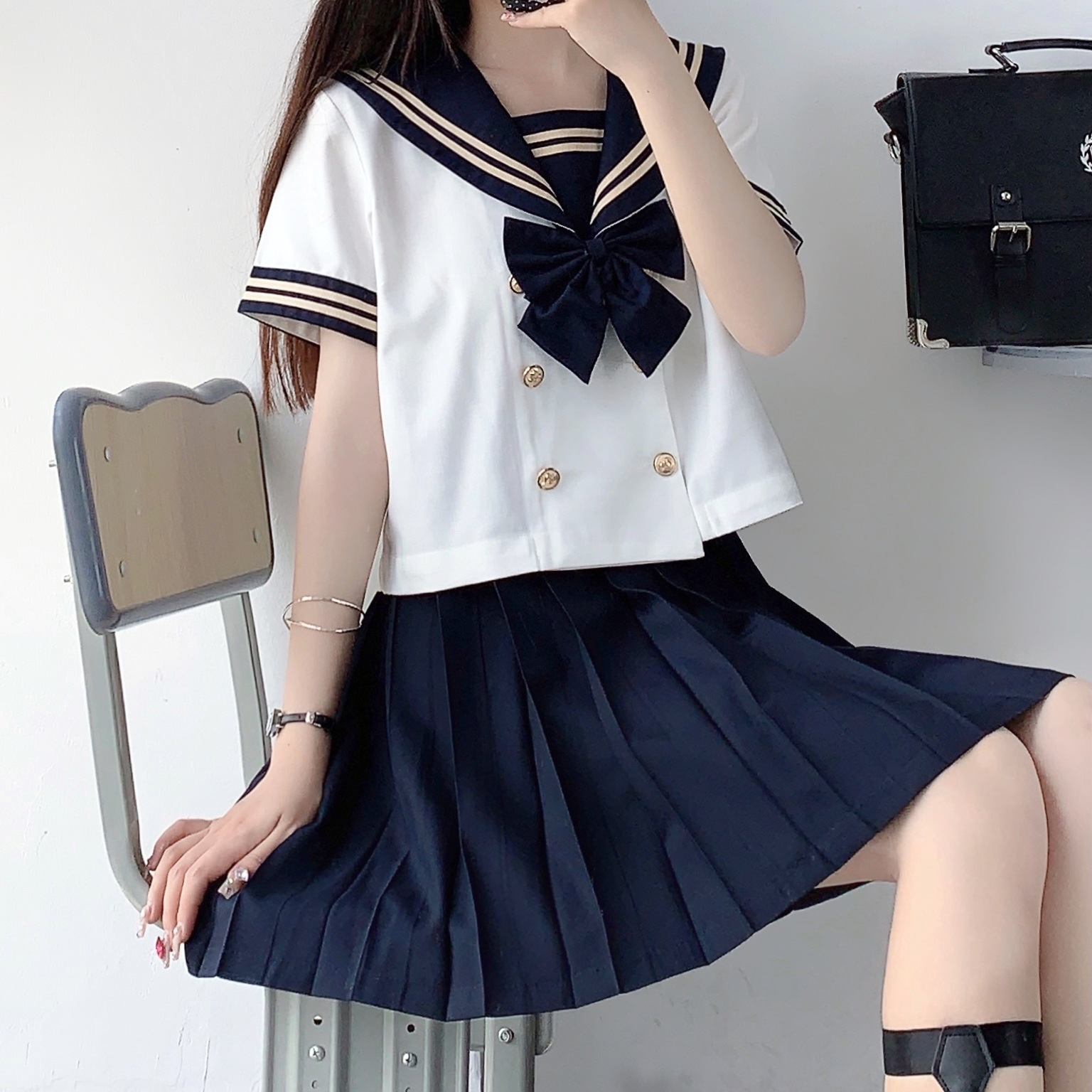 水手服jk制服套装正版女装夏季基础款学院风学生百褶裙短裙子全套