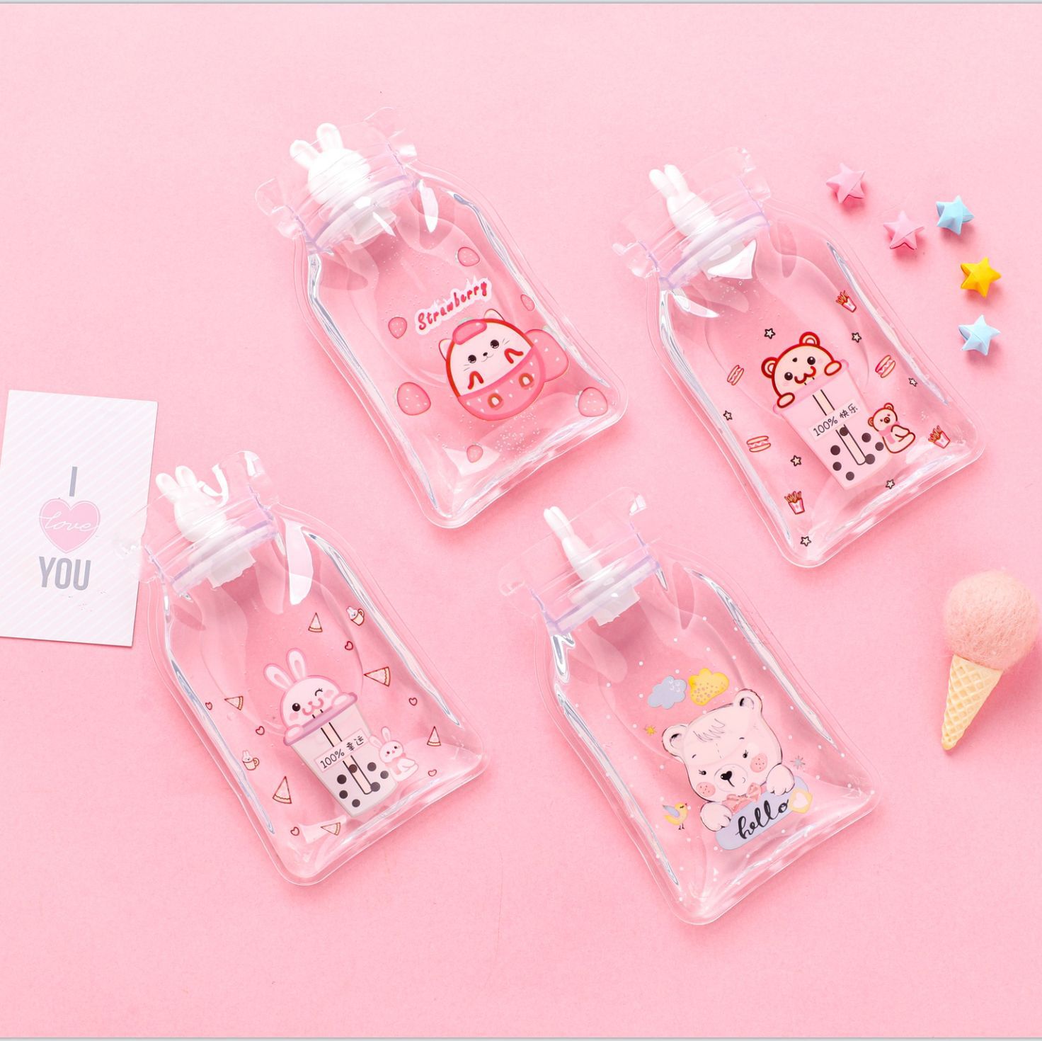 鸿牛现货供应迷你热水袋透明热水袋卡通灌水袋学生注水袋暖手宝