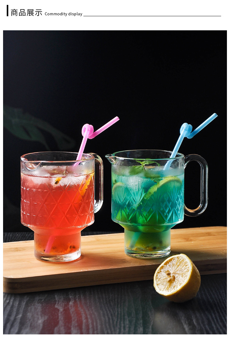 ins网红玻璃杯新款可叠带把水果茶杯玻璃热饮茶杯奶茶果汁餐饮杯