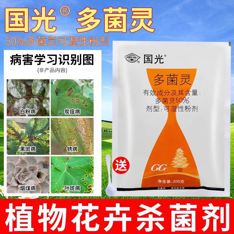 国光500g多菌灵杀菌剂花卉植物盆栽果蔬叶斑黑斑白粉花药黄叶黑叶