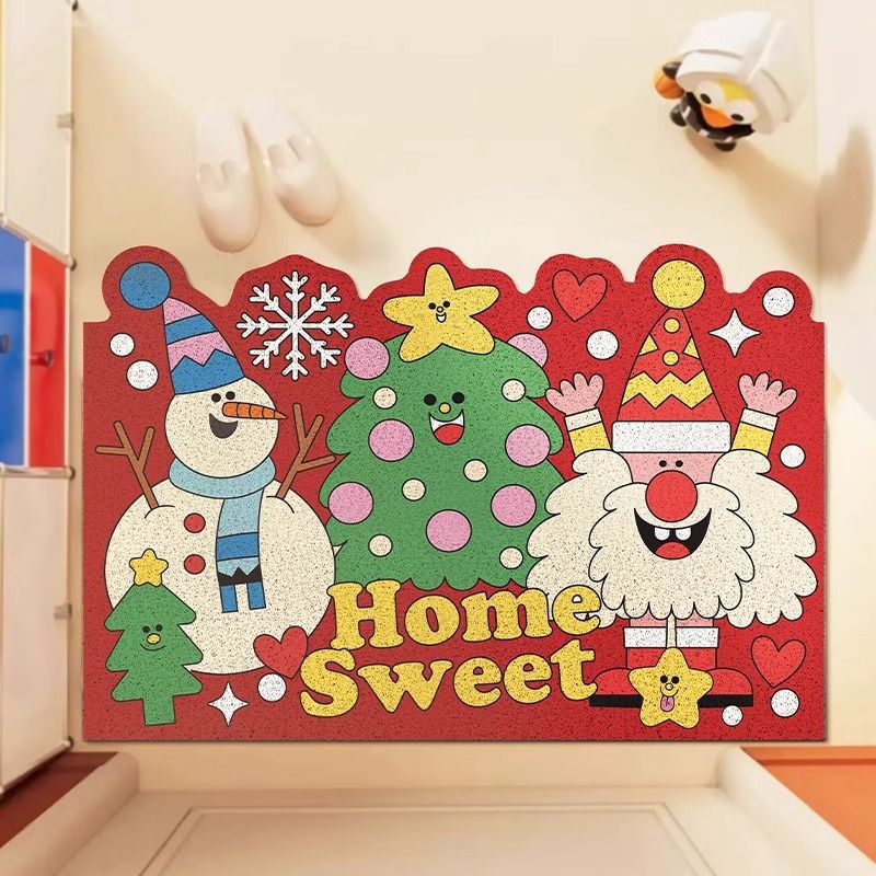 Cartoon Cute Style Entrance Door Mat Christmas Decoration Pvc Foot Pad Children Home Door Can Be Cut Pvc Loop Floor Mat