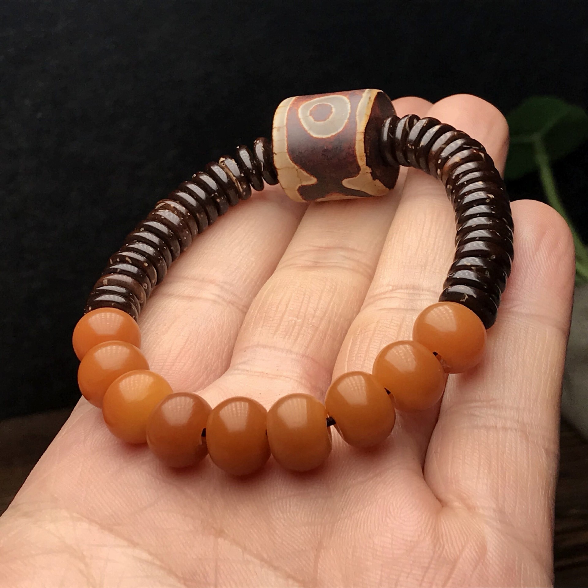 风化菩提根手串佛珠藏式三眼天珠椰壳手链复古民族饰品男女款